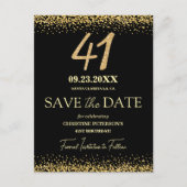 ブラックゴールドラメ 41歳の誕生日 Save the Date ポストカード (正面)
