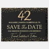 ブラックゴールドラメ 42歳の誕生日 Save the Date マグネット (正面)
