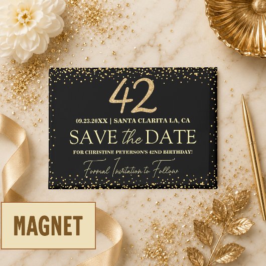 ブラックゴールドラメ 42歳の誕生日 Save the Date マグネット