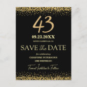 ブラックゴールドラメ 43歳の誕生日 Save the Date ポストカード (正面)