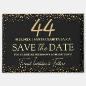 ブラックゴールドラメ 44歳の誕生日 Save the Date マグネット (正面)