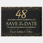 ブラックゴールドラメ 48歳の誕生日 Save the Date マグネット (正面)