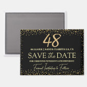 ブラックゴールドラメ 48歳の誕生日 Save the Date マグネット (正面/裏面)