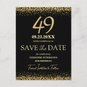 ブラックゴールドラメ 49歳の誕生日 Save the Date ポストカード (正面)