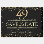 ブラックゴールドラメ 49歳の誕生日 Save the Date マグネット (正面)