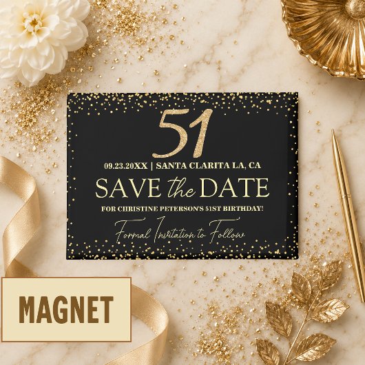 ブラックゴールドラメ 51歳の誕生日 Save the Date マグネット