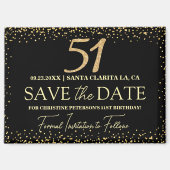 ブラックゴールドラメ 51歳の誕生日 Save the Date マグネット (正面)