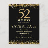 ブラックゴールドラメ 52歳の誕生日 Save the Date ポストカード (正面)