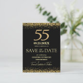 ブラックゴールドラメ 55歳の誕生日 Save the Date ポストカード (スタンド正面)