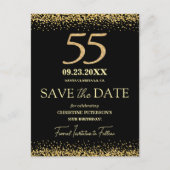 ブラックゴールドラメ 55歳の誕生日 Save the Date ポストカード (正面)