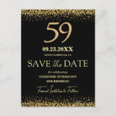 ブラックゴールドラメ 59歳の誕生日 Save the Date ポストカード (正面)
