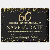 ブラックゴールドラメ 60歳の誕生日 Save the Date マグネット (正面)