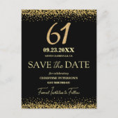 ブラックゴールドラメ 61歳の誕生日 Save the Date ポストカード (正面)