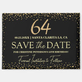 ブラックゴールドラメ 64歳の誕生日 Save the Date マグネット (正面)
