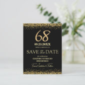ブラックゴールドラメ 68歳の誕生日 Save the Date ポストカード (スタンド正面)