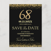 ブラックゴールドラメ 68歳の誕生日 Save the Date ポストカード (正面)