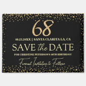 ブラックゴールドラメ 68歳の誕生日 Save the Date マグネット (正面)