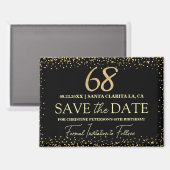 ブラックゴールドラメ 68歳の誕生日 Save the Date マグネット (正面/裏面)