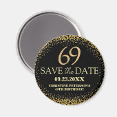 ブラックゴールドラメ 69歳の誕生日 Save the Date マグネット (正面/裏面)