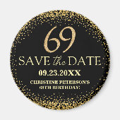 ブラックゴールドラメ 69歳の誕生日 Save the Date マグネット (正面)