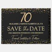ブラックゴールドラメ 70歳の誕生日 Save the Date マグネット (正面)