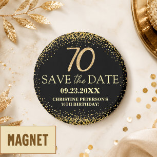 ブラックゴールドラメ 70歳の誕生日 Save the Date マグネット