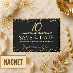 ブラックゴールドラメ 70歳の誕生日 Save the Date マグネット