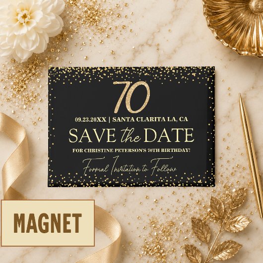 ブラックゴールドラメ 70歳の誕生日 Save the Date マグネット