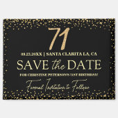 ブラックゴールドラメ 71歳の誕生日 Save the Date マグネット (正面)