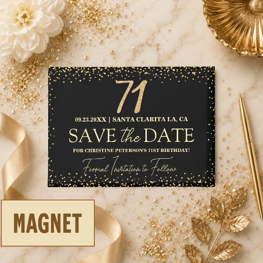 ブラックゴールドラメ 71歳の誕生日 Save the Date マグネット
