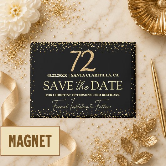ブラックゴールドラメ 72歳の誕生日 Save the Date マグネット