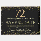 ブラックゴールドラメ 72歳の誕生日 Save the Date マグネット (正面)