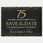 ブラックゴールドラメ 75歳の誕生日 Save the Date マグネット (正面)
