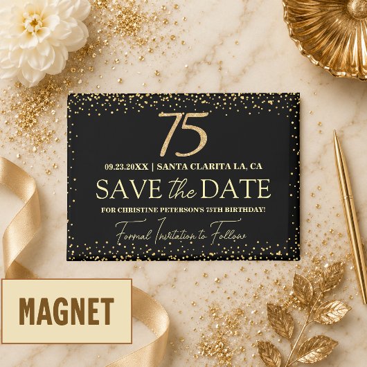 ブラックゴールドラメ 75歳の誕生日 Save the Date マグネット