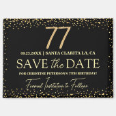 ブラックゴールドラメ 77歳の誕生日 Save the Date マグネット (正面)