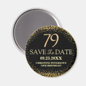 ブラックゴールドラメ 79歳の誕生日 Save the Date マグネット (正面/裏面)