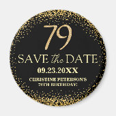 ブラックゴールドラメ 79歳の誕生日 Save the Date マグネット (正面)