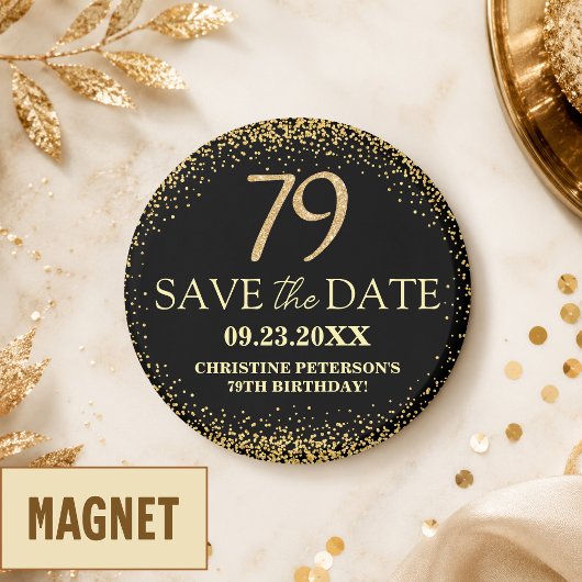 ブラックゴールドラメ 79歳の誕生日 Save the Date マグネット