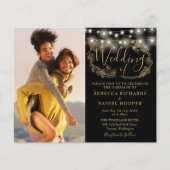 ブラックゴールドランプの2枚写真の結婚式招待状 (正面)