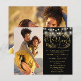 ブラックゴールドランプの2枚写真の結婚式招待状