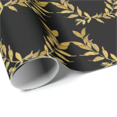 ブラックゴールドリーフモノグラムエレガントチックウェディング ラッピングペーパー (ロールコーナー)