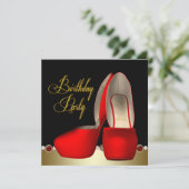 ブラックゴールドレッドハイヒール靴誕生日パーティー 招待状 (スタンド正面)