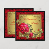 ブラックゴールドレッドローズ 女性の退職パーティー 招待状 (正面/裏面)