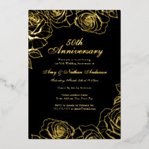 ブラックゴールドローズガーデン 50周年記念結婚記念日  箔招待状