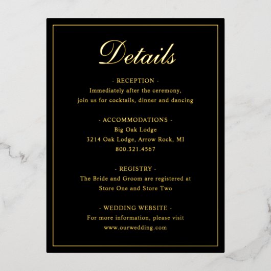 ブラックゴールド伝統的フォイル結婚のエンクロージャカード 箔招待状ポストカード (正面)