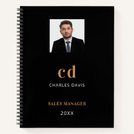 ブラックゴールド名イニシャル写真ビジネス ノートブック