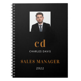 ブラックゴールド名イニシャル写真ビジネス ノートブック