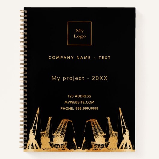 ブラックゴールド建設クレーン事業ロゴ ノートブック (正面)