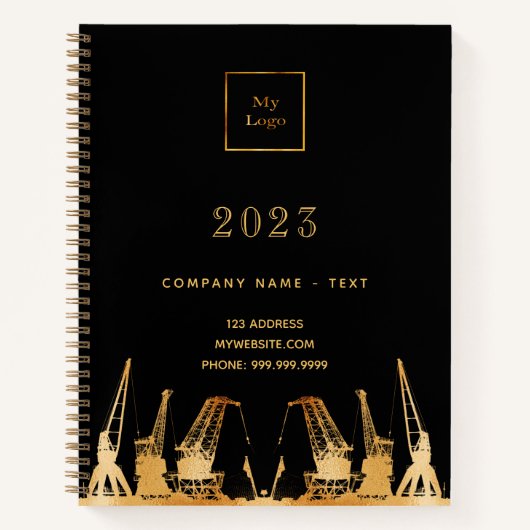 ブラックゴールド建設クレーン ビジネス ロゴ 2027 ノートブック (正面)