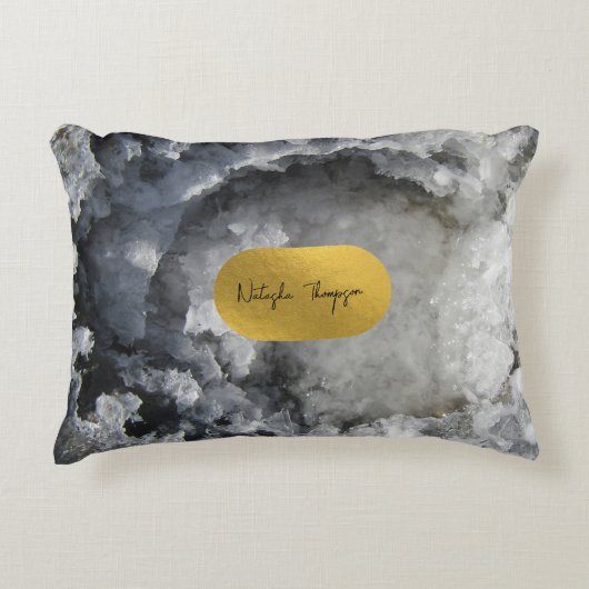 ブラックゴールド箔の海の結晶の署名 アクセントクッション (正面)